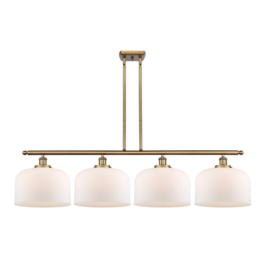 Innovations Bell 48in 4-Light Island Light | Industrial Brushed Brass Steel and Matte White Frosted Glass | Kitchen Island & | Model 916-4I-BB-G71-L-LED
