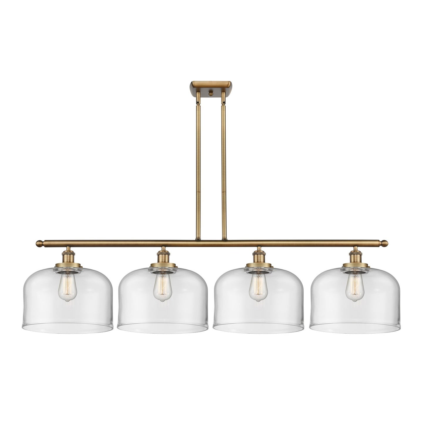 Innovations Bell 48in 4-Light Island Light | Industrial Brushed Brass Steel and Clear Glass | Kitchen Island & Dining Room | Model 916-4I-BB-G72-L