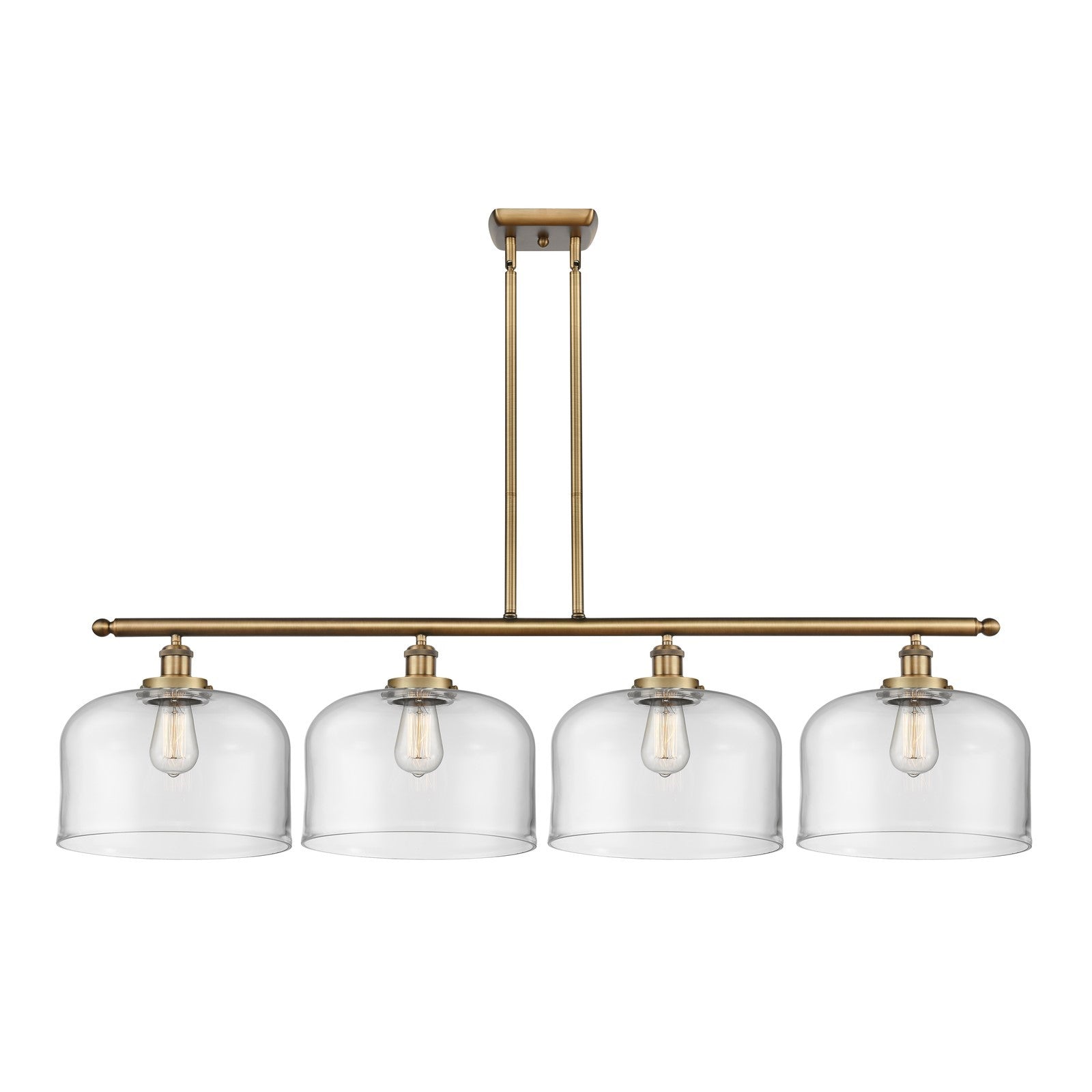 Innovations Bell 48in 4-Light Island Light | Industrial Brushed Brass Steel and Clear Glass | Kitchen Island & Dining Room | Model 916-4I-BB-G72-L