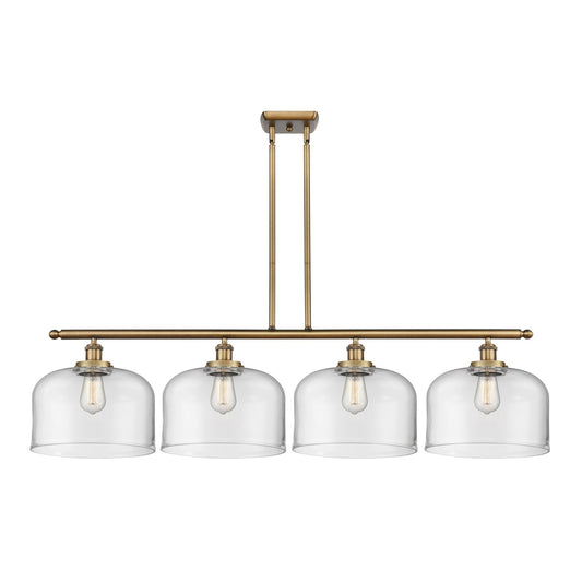 Innovations Bell 48in 4-Light Island Light | Industrial Brushed Brass Steel and Clear Glass | Kitchen Island & Dining Room | Model 916-4I-BB-G72-L-LED