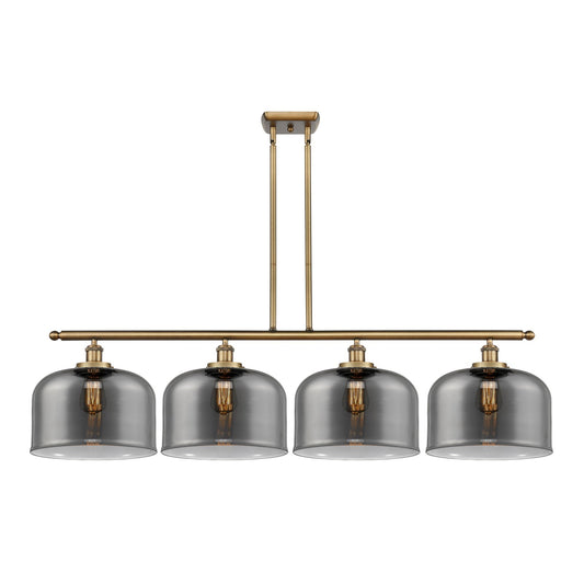 Innovations Bell 48in 4-Light Island Light | Industrial Brushed Brass Steel and Light Smoke Glass | Kitchen Island & Dining | Model 916-4I-BB-G73-L-LED