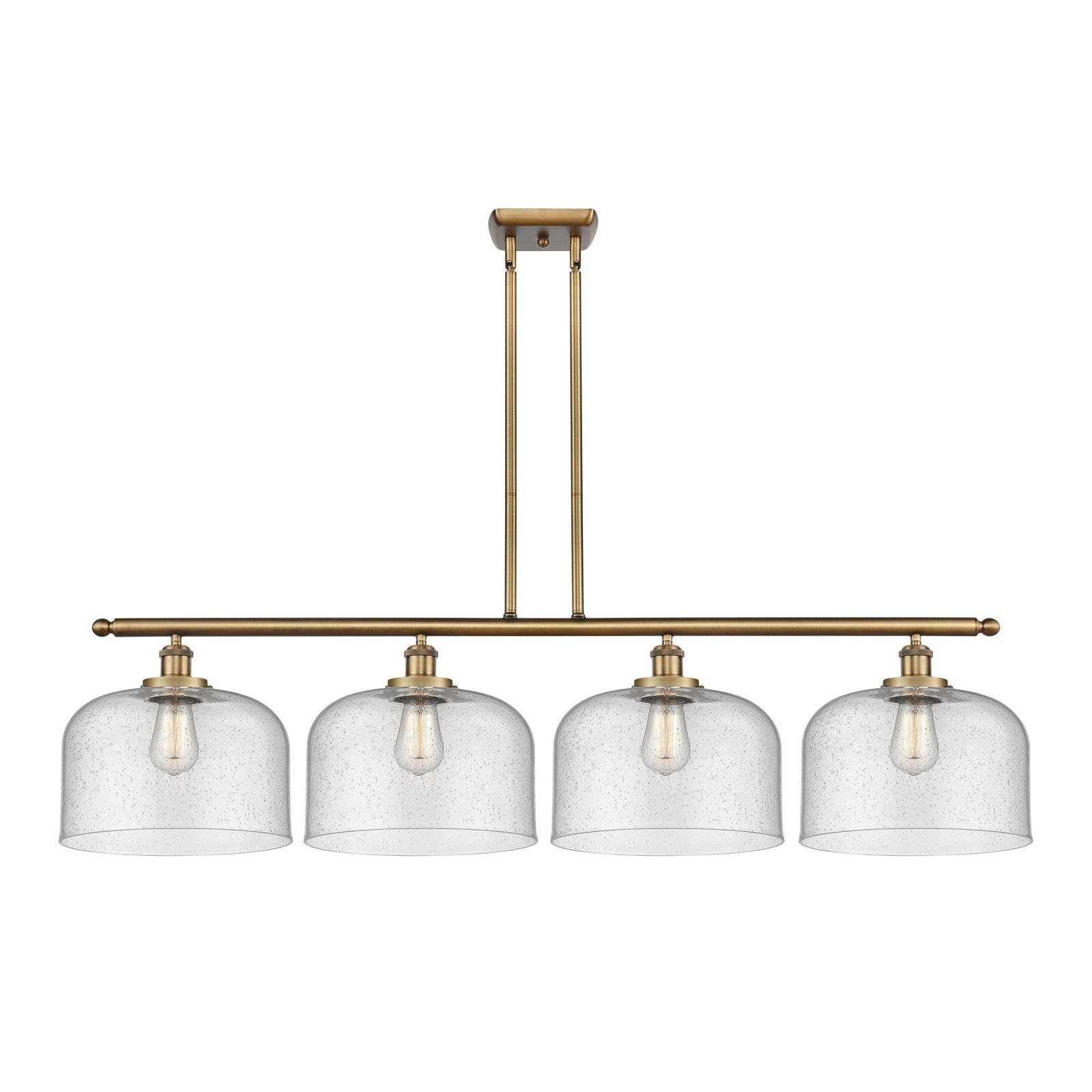 Innovations Bell 48in 4-Light LED Island Light | Industrial Brushed Brass Steel and Seedy Glass | Kitchen Island & Dining Room | Model 916-4I-BB-G74-L-LED