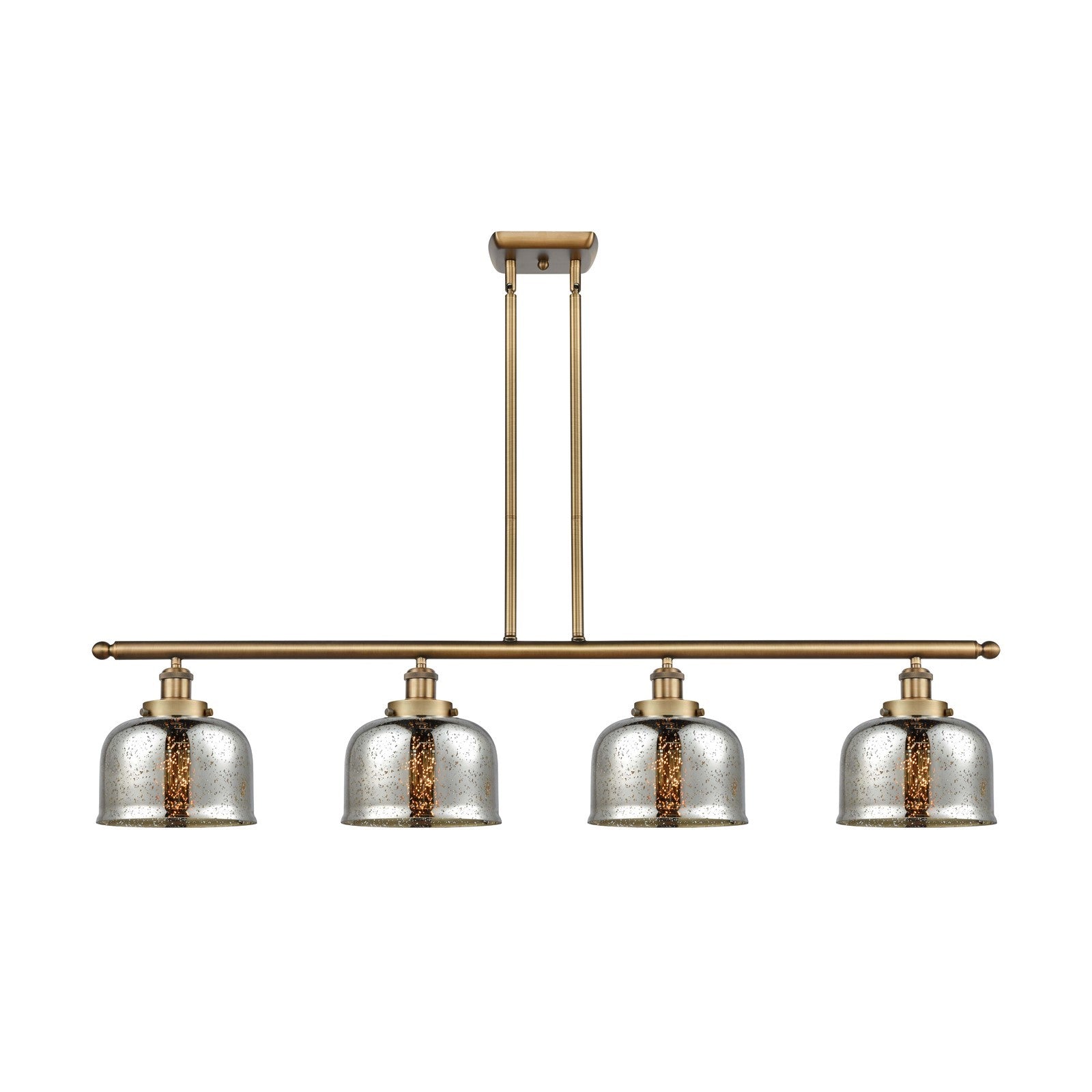 Innovations Bell 48in 4-Light LED Island Light | Industrial Brushed Brass Steel and Silver Plated Mercury Glass | Kitchen Island | Model 916-4I-BB-G78-LED