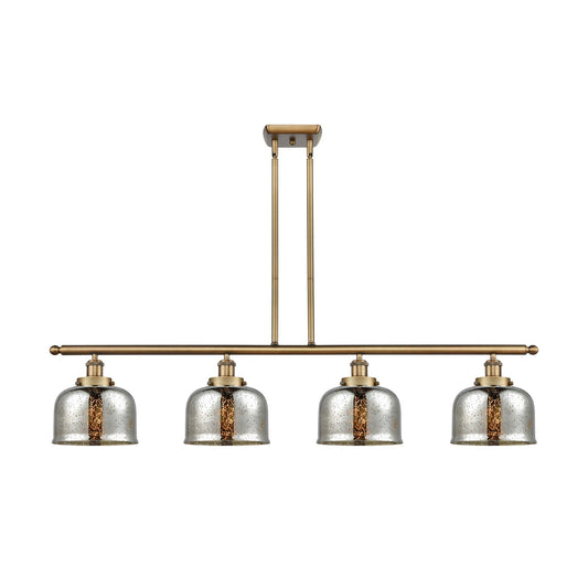 Innovations Bell 48in 4-Light LED Island Light | Industrial Brushed Brass Steel and Silver Plated Mercury Glass | Kitchen Island | Model 916-4I-BB-G78-LED