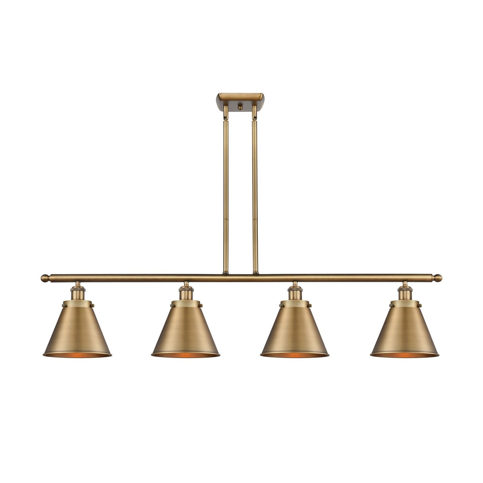 Innovations Appalachian 48in 4-Light Island Light | Industrial Farmhouse Brushed Brass Steel and Brushed Brass Metal Shade | Model 916-4I-BB-M13-BB-LED