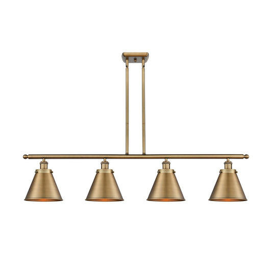 Innovations Appalachian 48in 4-Light Island Light | Industrial Farmhouse Brushed Brass Steel and Brushed Brass Metal Shade | Model 916-4I-BB-M13-BB-LED