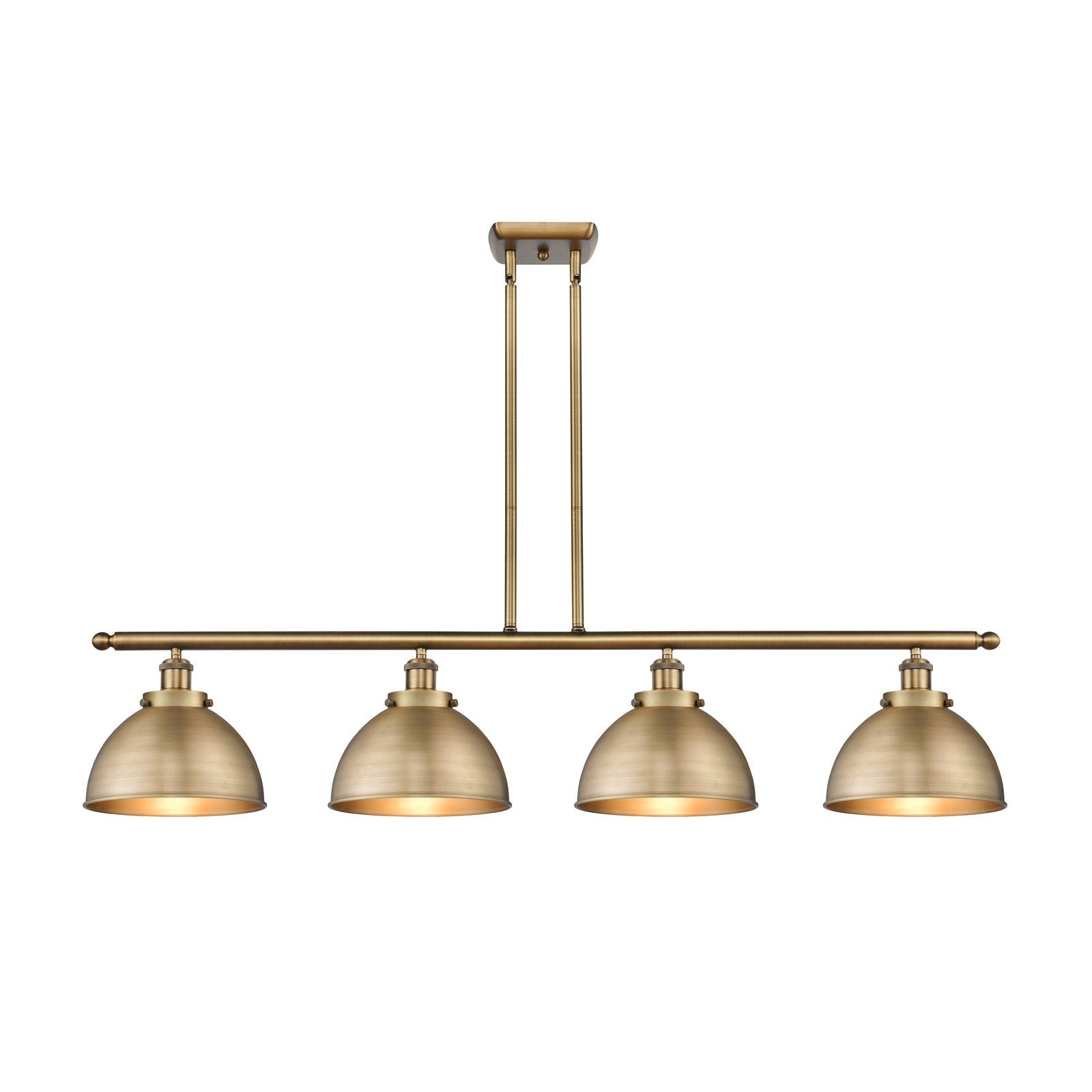 Innovations Derby 48in 4-Light Island Light | Industrial Farmhouse Brushed Brass Steel and Brushed Brass Metal Dome Shade | Model 916-4I-BB-MFD-10-BB-LED
