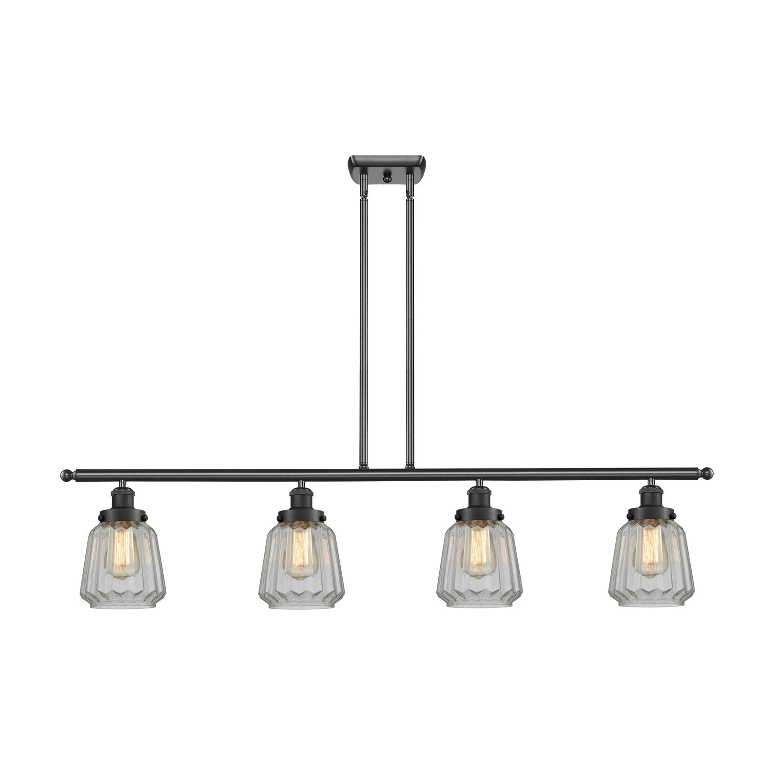Innovations Chatham 48in 4-Light Island Light | Modern Contempo Matte Black Steel and Clear Ribbed Glass | Kitchen Island & Dining | Model 916-4I-BK-G142