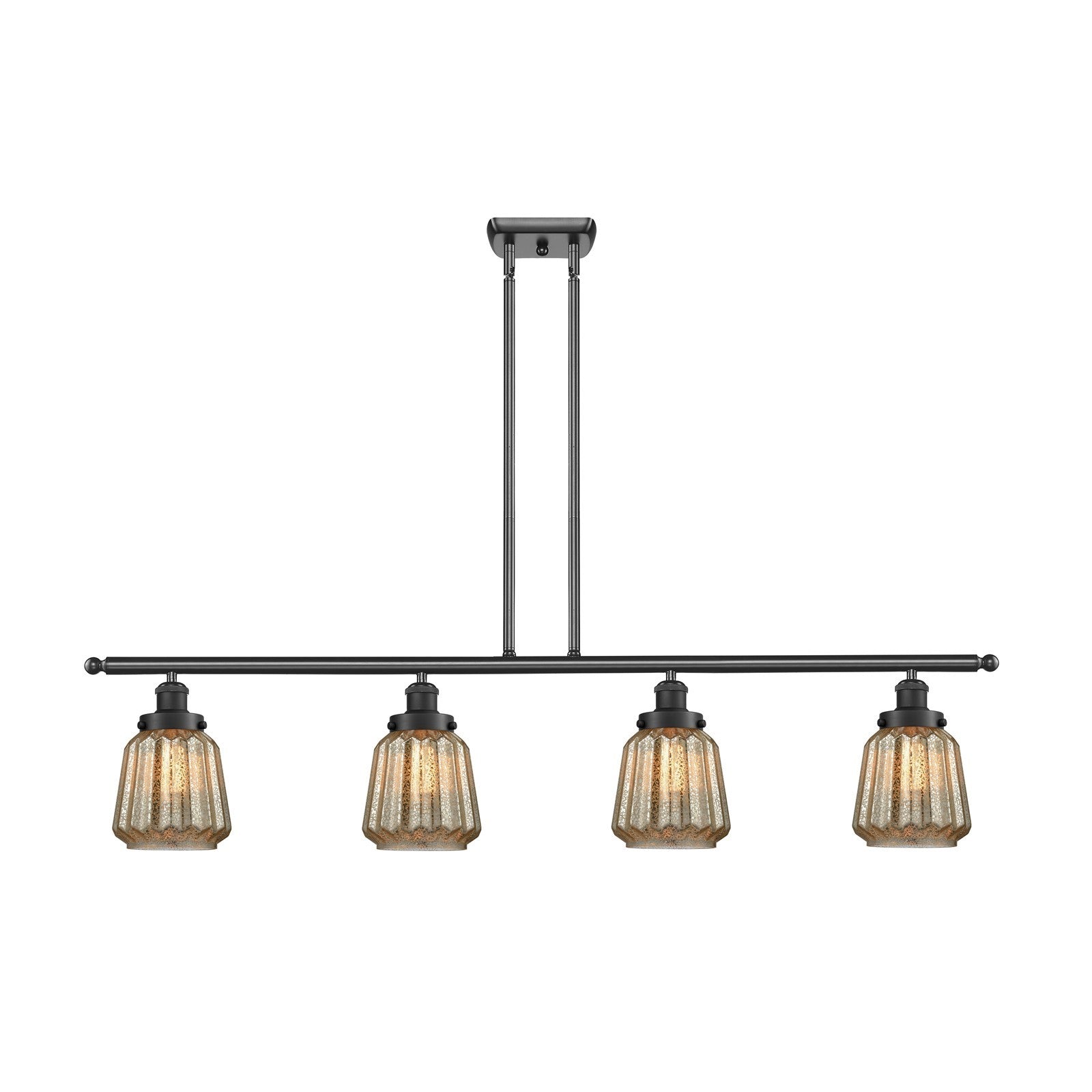 Innovations Chatham 48in 4-Light Island Light | Modern Contempo Matte Black Steel and Mercury Ribbed Glass | Kitchen Island & | Model 916-4I-BK-G146