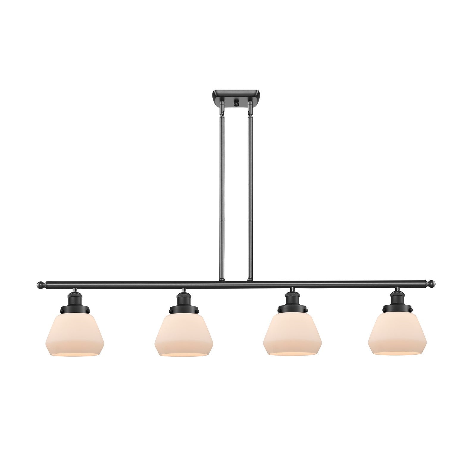 Innovations Fulton 48in 4-Light Island Light | Modern Contempo Matte Black Steel and Frosted White Glass | Kitchen Island & Dining | Model 916-4I-BK-G171