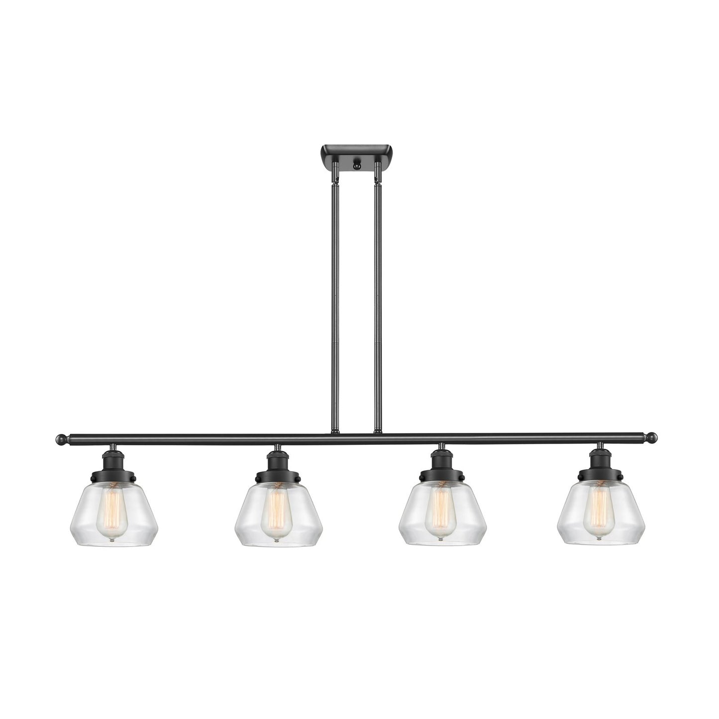 Innovations Fulton 48in 4-Light Island Light | Modern Contempo Matte Black Steel and Clear Glass | Kitchen Island & Dining Room | Model 916-4I-BK-G172
