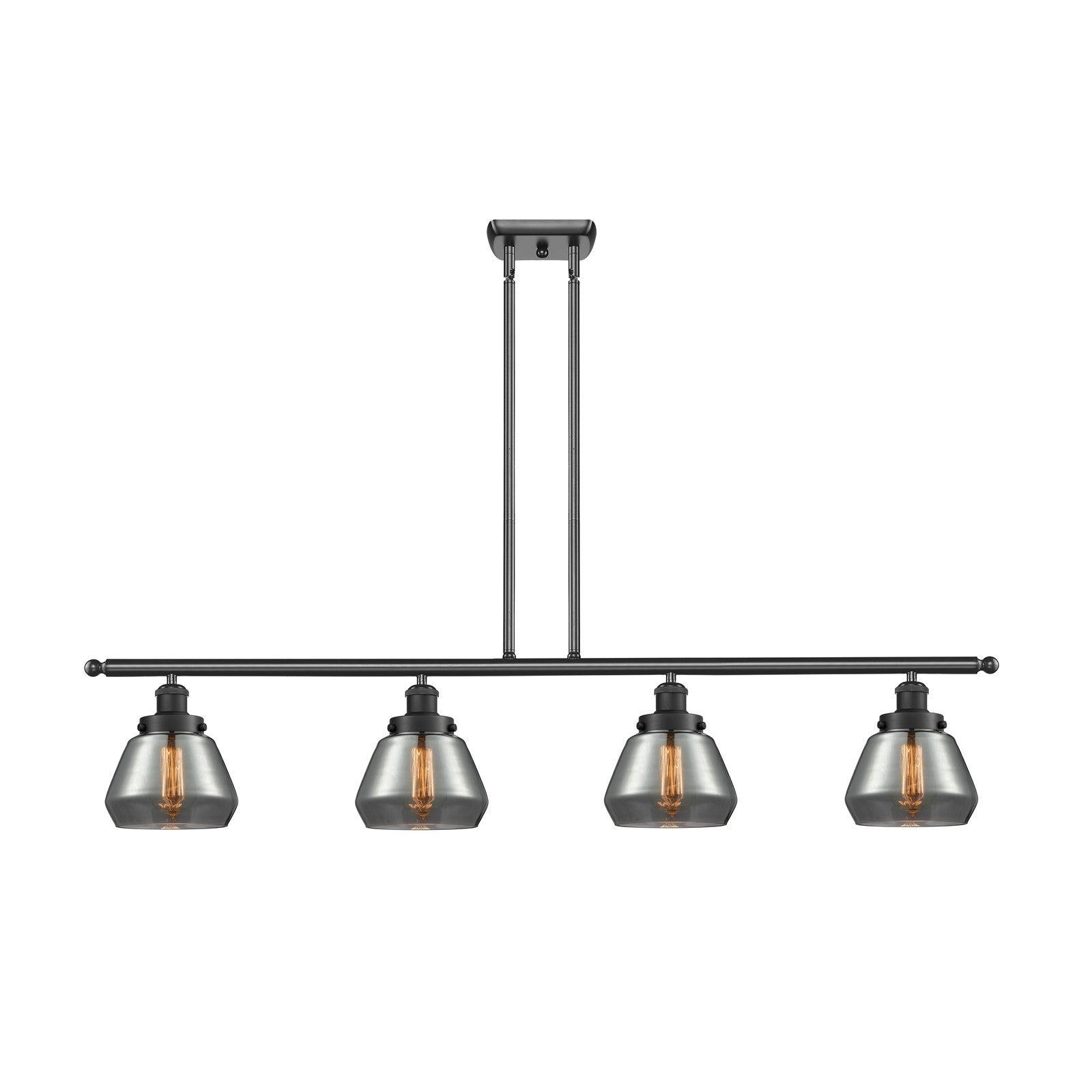 Innovations Fulton 48in 4-Light Island Light | Modern Contempo Matte Black Steel and Light Smoke Glass | Kitchen Island & Dining | Model 916-4I-BK-G173