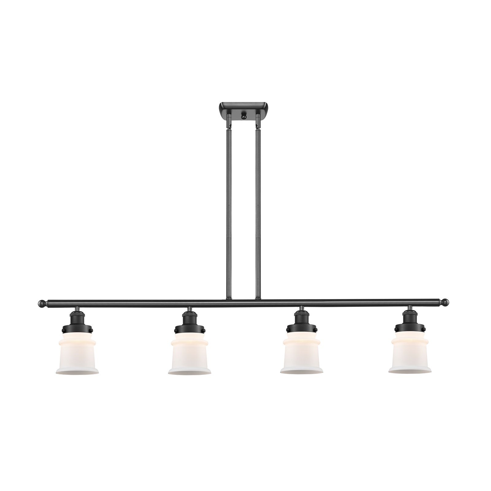 Innovations Canton 48in 4-Light Island Light | Modern Contempo Matte Black Steel and Matte White Frosted Glass | Kitchen Island & | Model 916-4I-BK-G181S