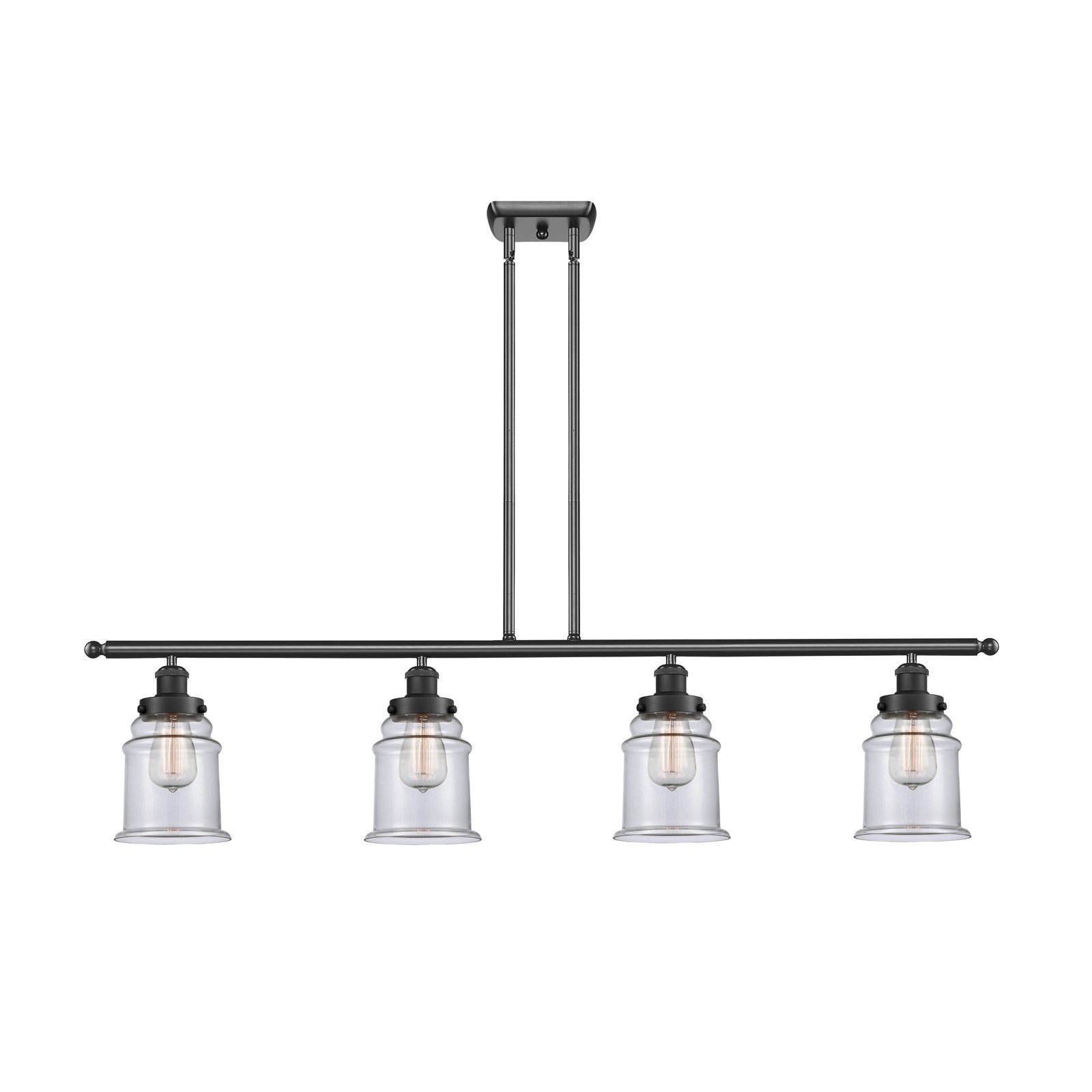 Innovations Canton 48in 4-Light Island Light | Modern Contempo Matte Black Steel and Clear Glass | Kitchen Island & Dining Room | Model 916-4I-BK-G182