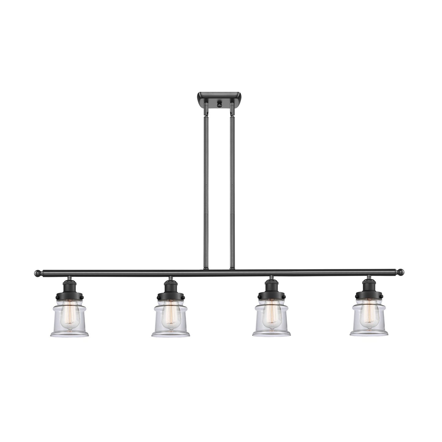 Innovations Canton 48in 4-Light Island Light | Modern Contempo Matte Black Steel and Clear Glass | Kitchen Island & Dining Room | Model 916-4I-BK-G182S