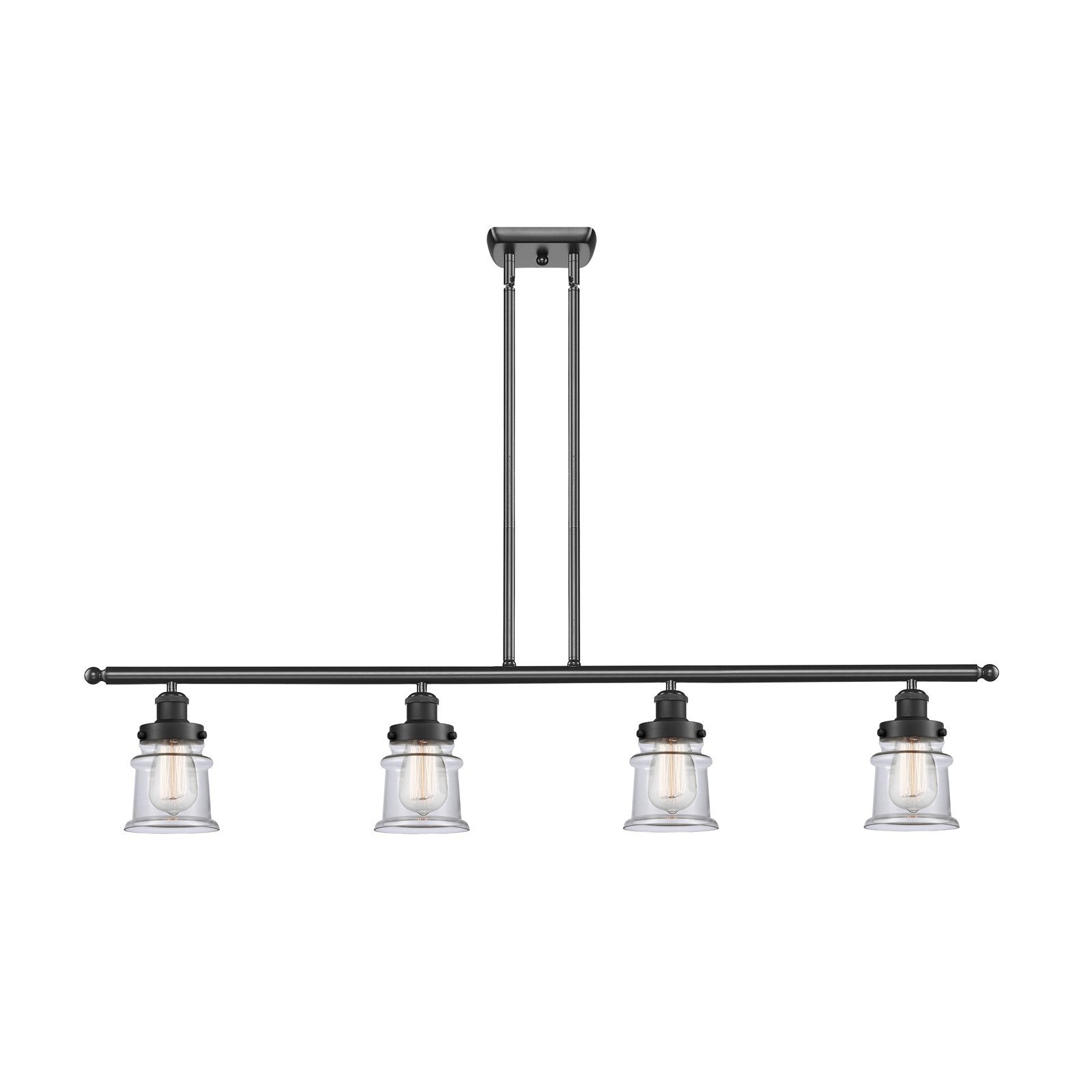 Innovations Canton 48in 4-Light Island Light | Modern Contempo Matte Black Steel and Clear Glass | Kitchen Island & Dining Room | Model 916-4I-BK-G182S