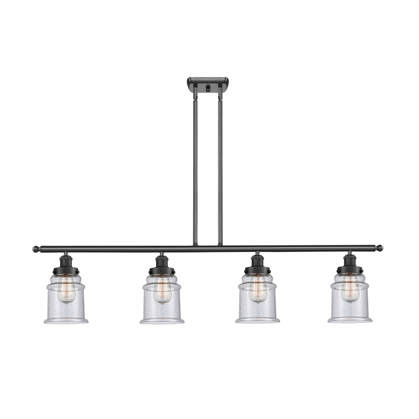 Innovations Canton 48in 4-Light Island Light | Modern Contempo Matte Black Steel and Seedy Glass | Kitchen Island & Dining Room | Model 916-4I-BK-G184