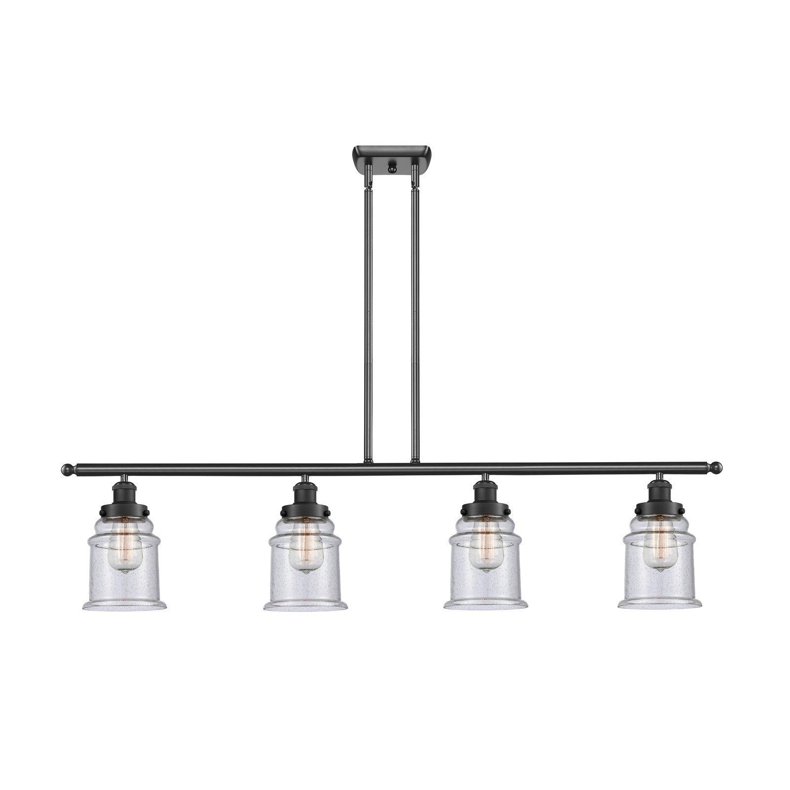 Innovations Canton 48in 4-Light Island Light | Modern Contempo Matte Black Steel and Seedy Glass | Kitchen Island & Dining Room | Model 916-4I-BK-G184