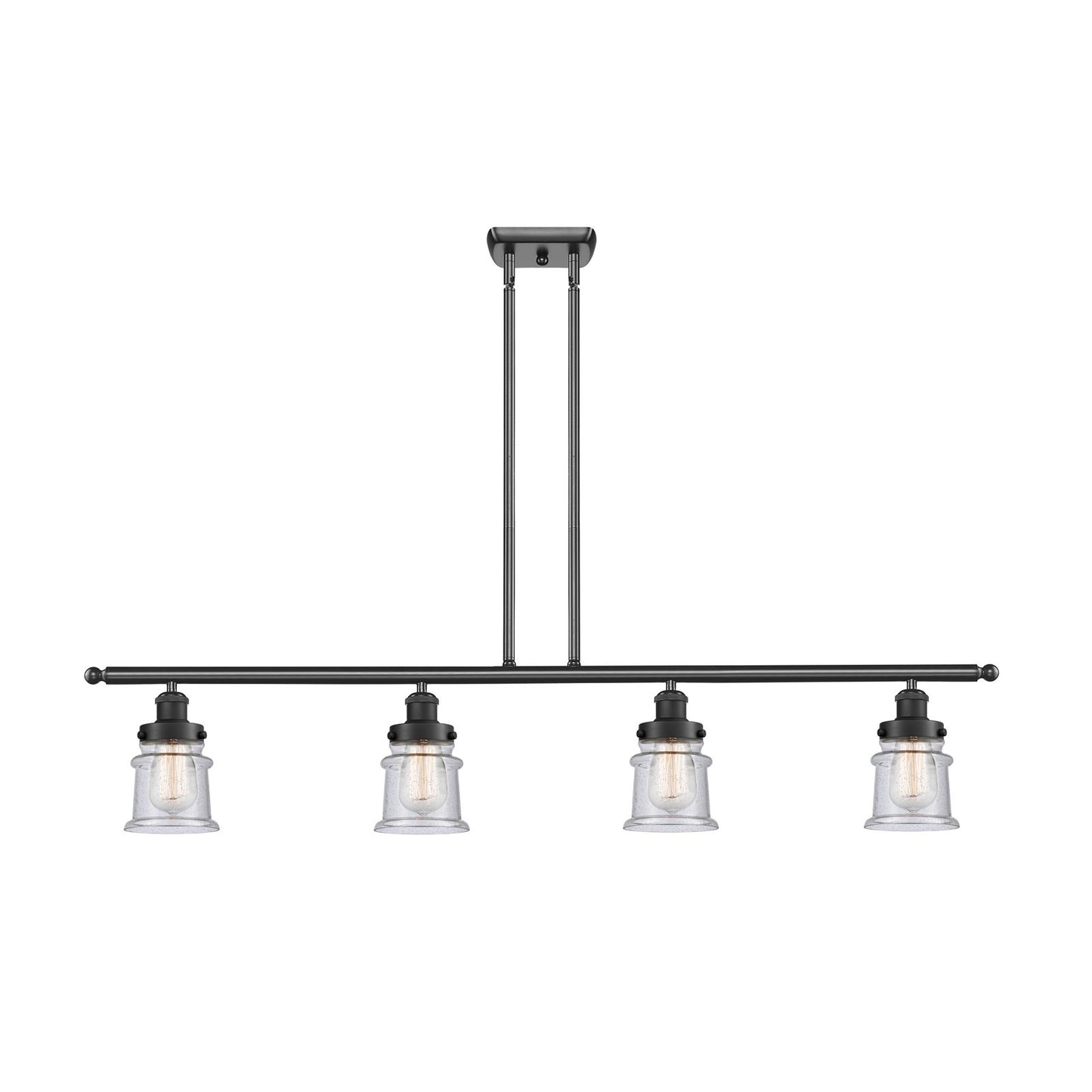 Innovations Canton 48in 4-Light Island Light | Modern Contempo Matte Black Steel and Seedy Glass | Kitchen Island & Dining Room | Model 916-4I-BK-G184S