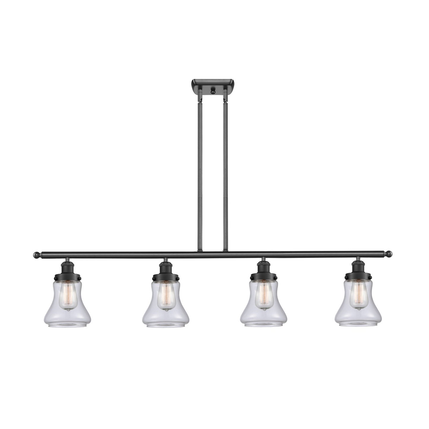 Innovations Bellmont 48in 4-Light Island Light | Modern Contempo Matte Black Steel and Clear Glass | Kitchen Island & Dining Room | Model 916-4I-BK-G192