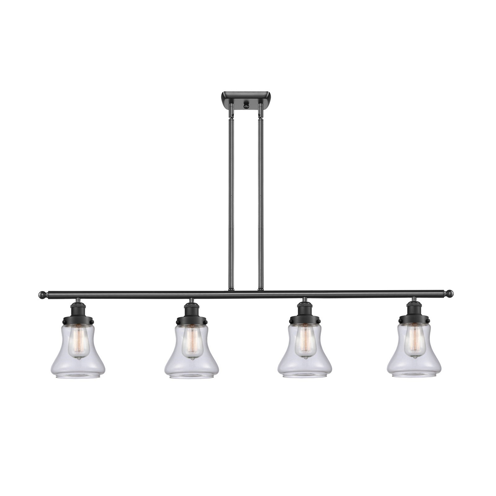 Innovations Bellmont 48in 4-Light Island Light | Modern Contempo Matte Black Steel and Clear Glass | Kitchen Island & Dining Room | Model 916-4I-BK-G192