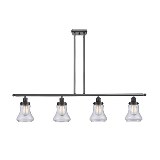 Innovations Bellmont 48in 4-Light Island Light | Modern Contempo Matte Black Steel and Clear Glass | Kitchen Island & Dining Room | Model 916-4I-BK-G192