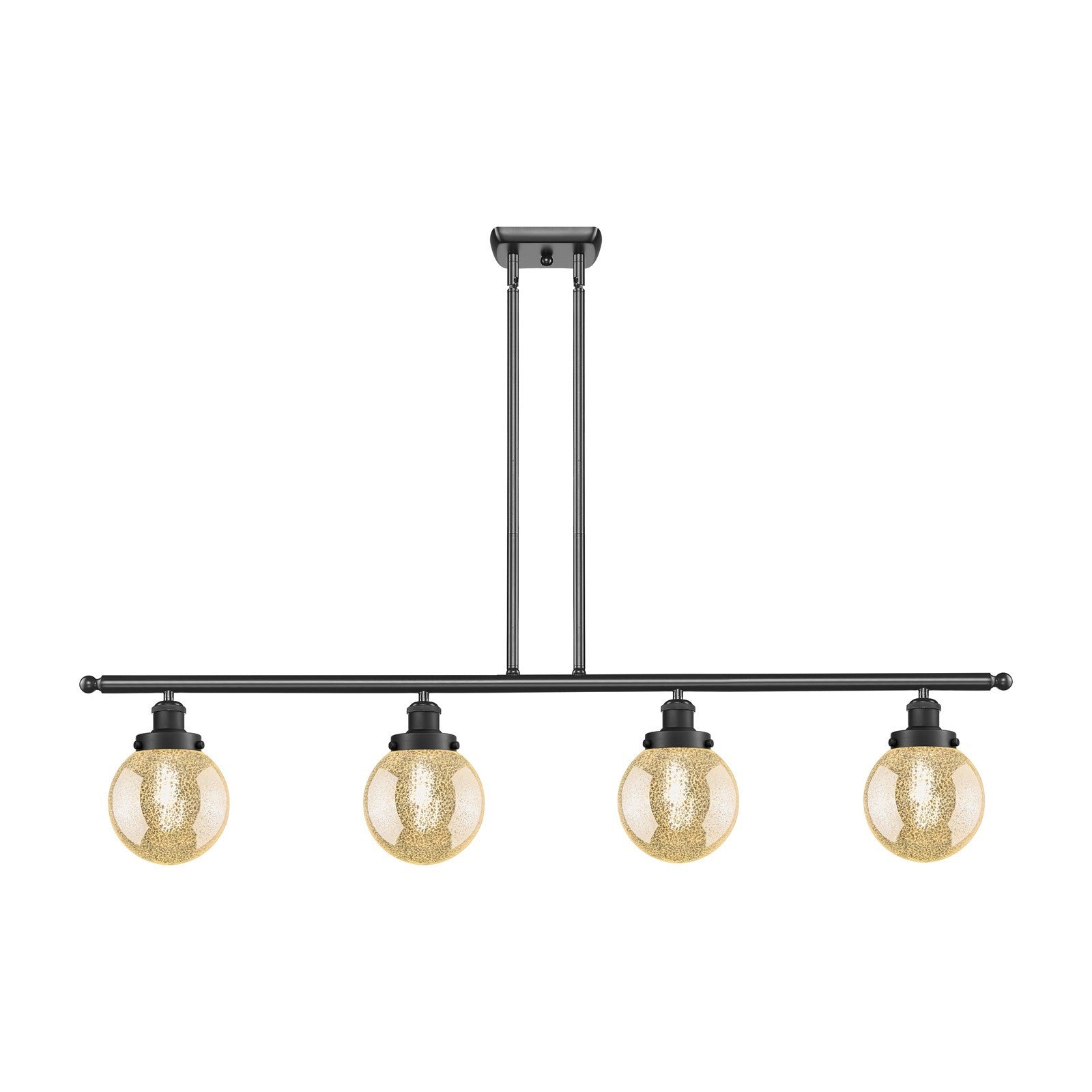 Innovations Beacon 48in 4-Light Island Light | Industrial Matte Black Steel and Mercury Seeded Glass | Kitchen Island & Dining | Model 916-4I-BK-G208-6