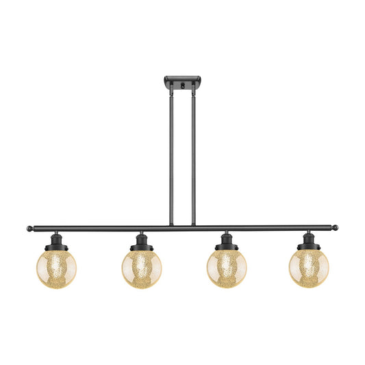 Innovations Beacon 48in 4-Light Island Light | Industrial Matte Black Steel and Mercury Seeded Glass | Kitchen Island & Dining | Model 916-4I-BK-G208-6