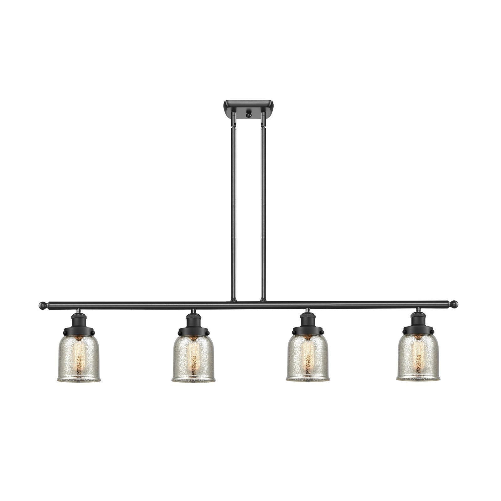 Innovations Bell 48in 4-Light Island Light | Industrial Matte Black Steel and Silver Plated Mercury Glass | Kitchen Island & | Model 916-4I-BK-G58-LED