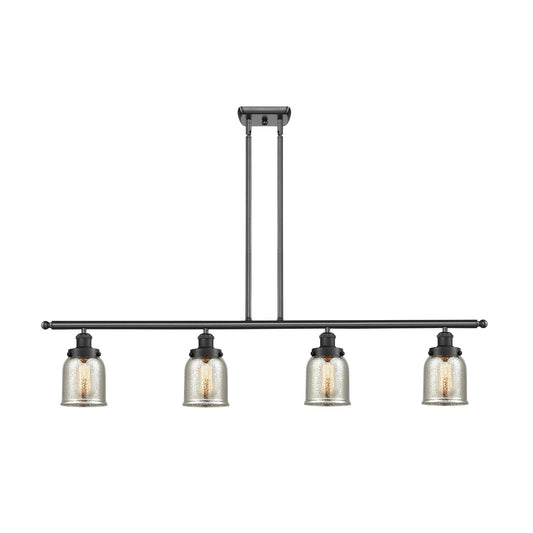 Innovations Bell 48in 4-Light Island Light | Industrial Matte Black Steel and Silver Plated Mercury Glass | Kitchen Island & | Model 916-4I-BK-G58-LED
