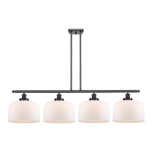 Innovations Bell 48in 4-Light Island Light | Industrial Matte Black Steel and Matte White Frosted Glass | Kitchen Island & Dining | Model 916-4I-BK-G71-L