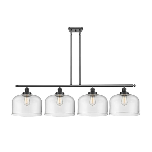 Innovations Bell 48in 4-Light Island Light | Industrial Matte Black Steel and Clear Glass | Kitchen Island & Dining Room | Model 916-4I-BK-G72-L-LED