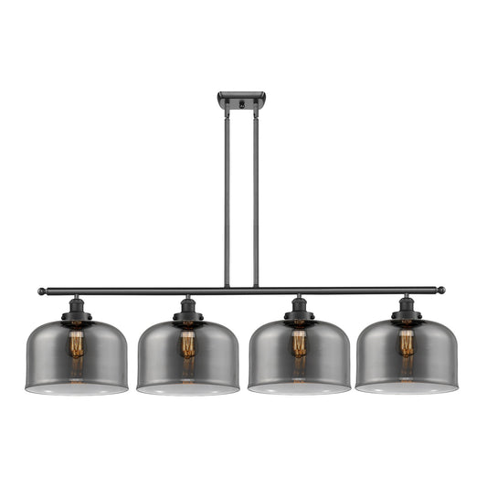 Innovations Bell 48in 4-Light Island Light | Industrial Matte Black and Light Smoke Glass | Kitchen Island & Dining Room | Model 916-4I-BK-G73-L