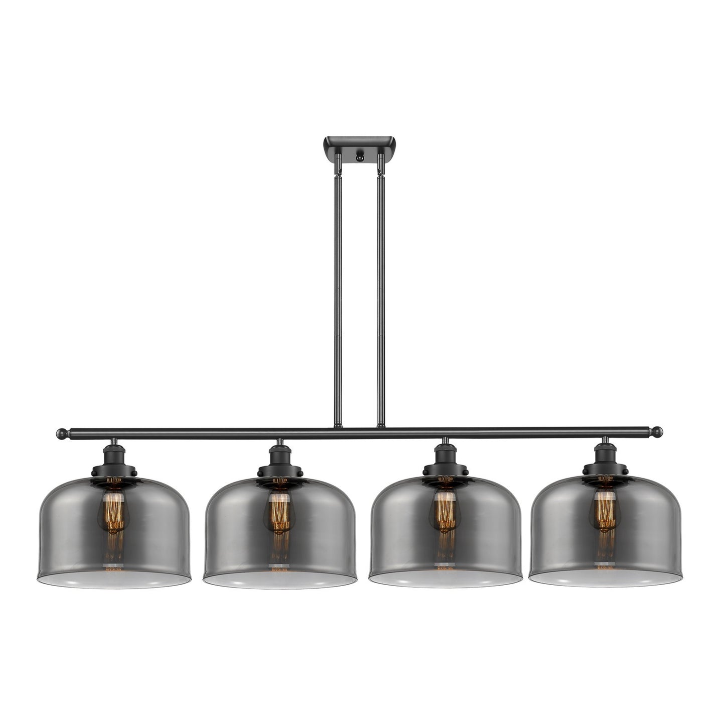Innovations Bell 48in 4-Light Island Light | Industrial Matte Black Steel and Light Smoke Glass | Kitchen Island & Dining Room | Model 916-4I-BK-G73-L-LED