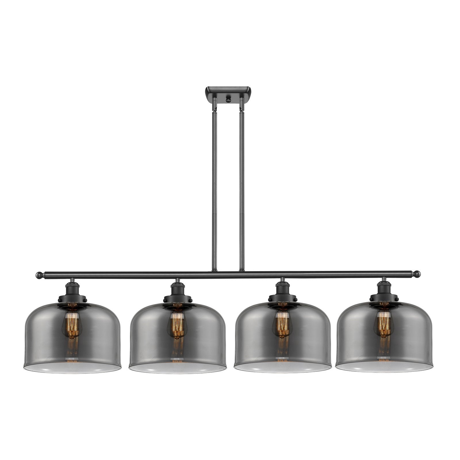 Innovations Bell 48in 4-Light Island Light | Industrial Matte Black Steel and Light Smoke Glass | Kitchen Island & Dining Room | Model 916-4I-BK-G73-L-LED