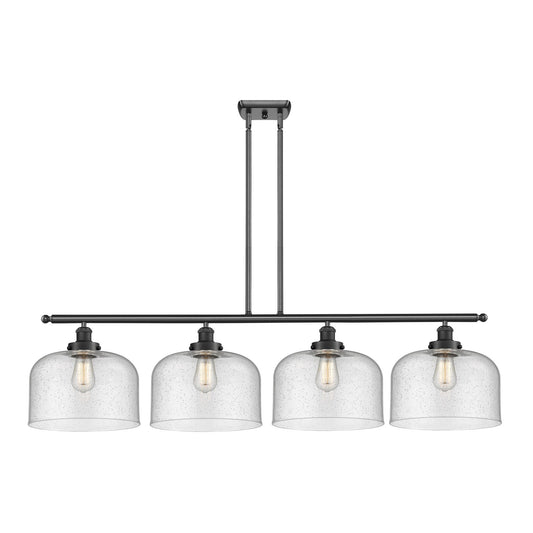 Innovations Bell 48in 4-Light Island Light | Industrial Matte Black Steel and Seedy Glass | Kitchen Island & Dining Room | Model 916-4I-BK-G74-L