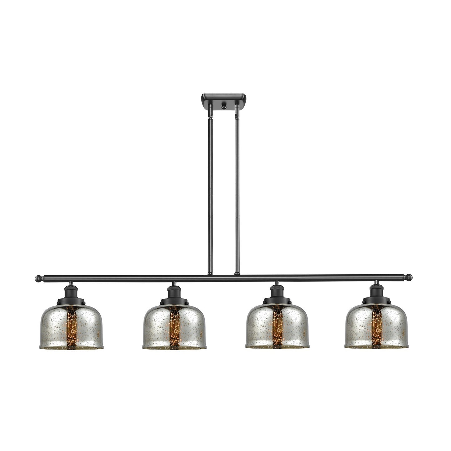 Innovations Bell 48in 4-Light Island Light | Industrial Matte Black Steel and Silver Plated Mercury Glass | Kitchen Island & Dining | Model 916-4I-BK-G78