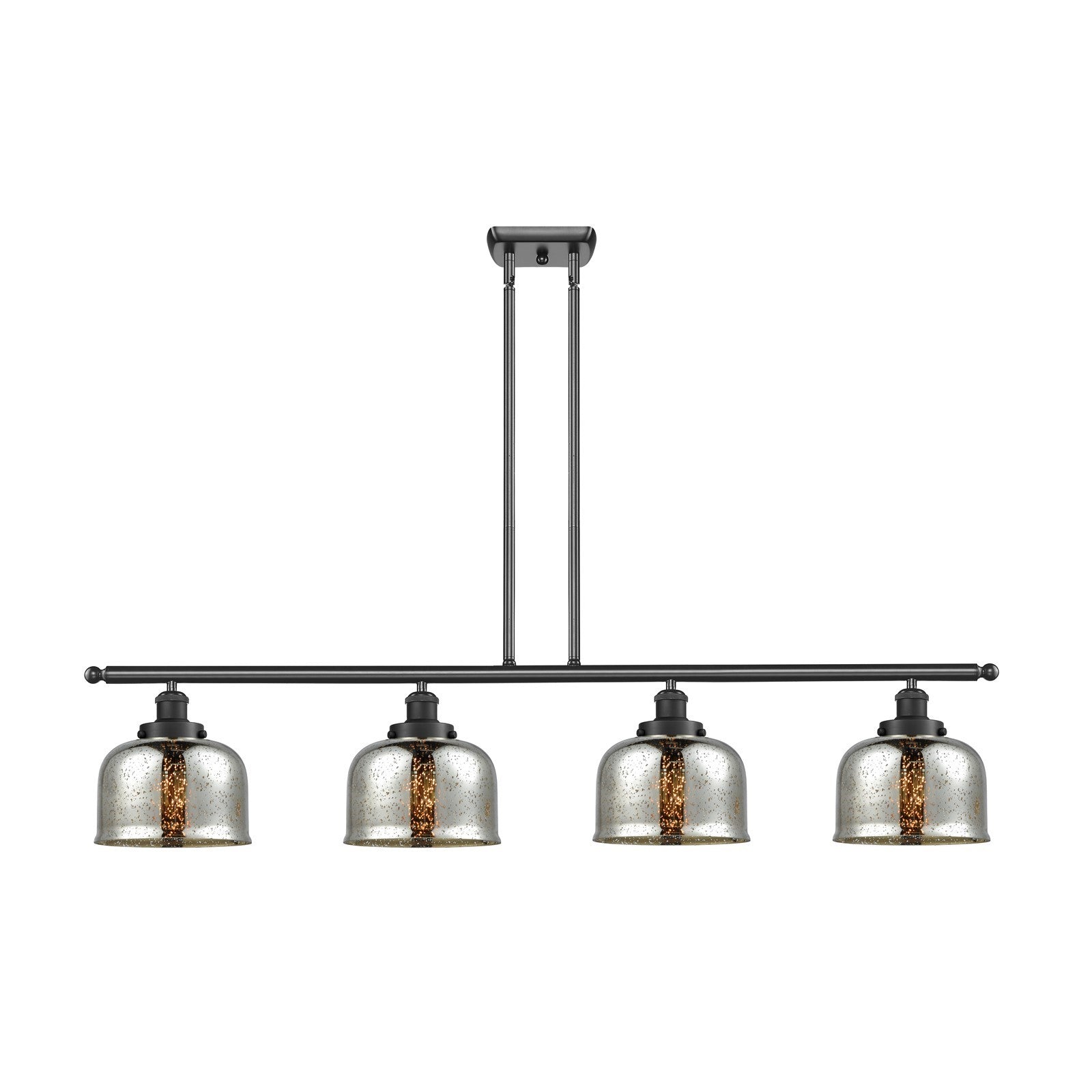 Innovations Bell 48in 4-Light Island Light | Industrial Matte Black Steel and Silver Plated Mercury Glass | Kitchen Island & Dining | Model 916-4I-BK-G78