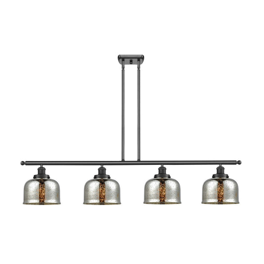 Innovations Bell 48in 4-Light Island Light | Industrial Matte Black Steel and Silver Plated Mercury Glass | Kitchen Island & | Model 916-4I-BK-G78-LED