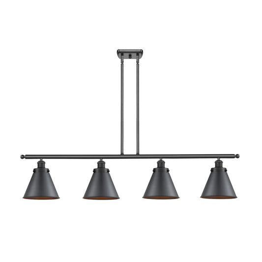 Innovations Appalachian 48in 4-Light Island Light | Industrial Farmhouse Matte Black Steel and Metal Cone Shades | Kitchen Island & | Model 916-4I-BK-M13