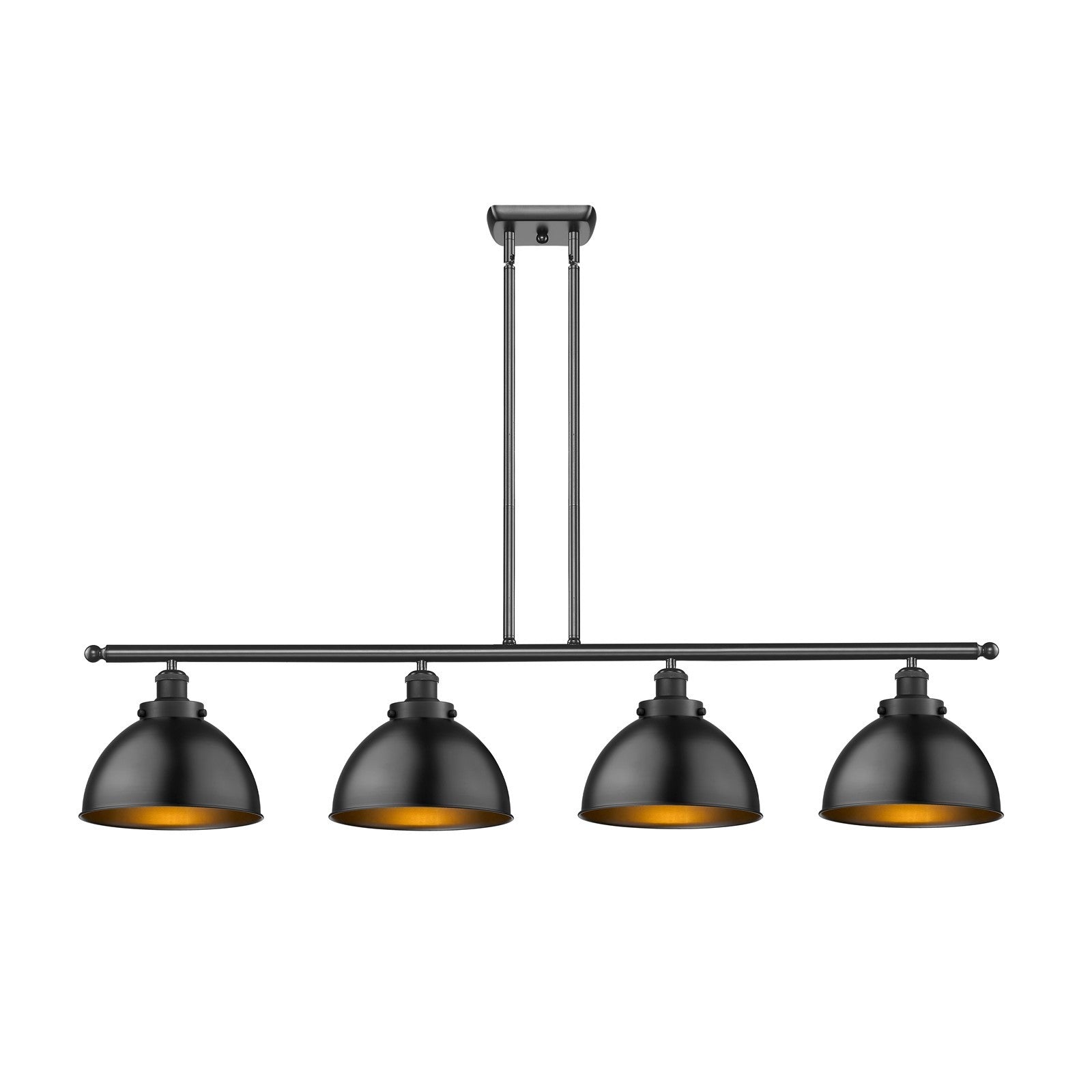 Innovations Derby 48in 4-Light Island Light | Industrial Matte Black Steel and Matte Black Metal Shade | Kitchen Island & | Model 916-4I-BK-MFD-10-BK-LED