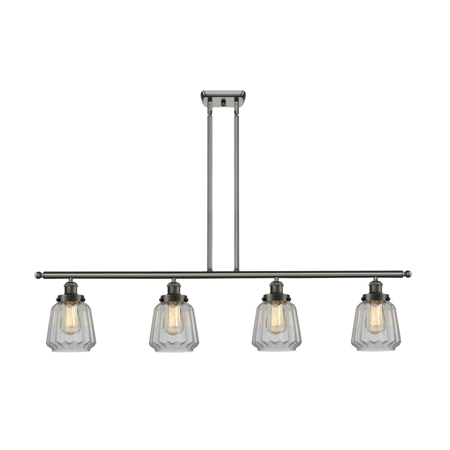 Innovations Chatham 48in 4-Light Island Light | Transitional Oil Rubbed Bronze Steel and Clear Ribbed Glass Shade | Kitchen Island | Model 916-4I-OB-G142