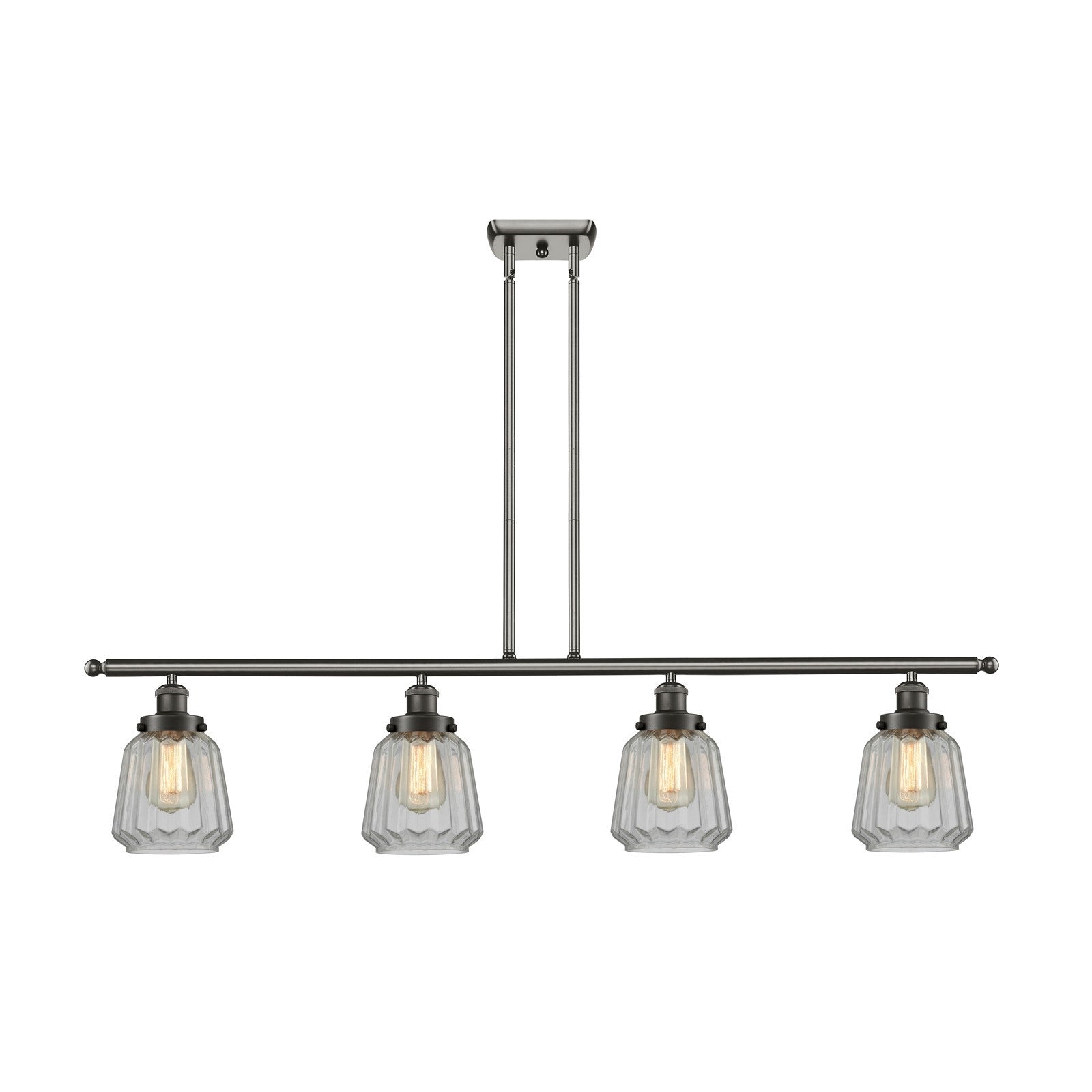 Innovations Chatham 48in 4-Light Island Light | Transitional Oil Rubbed Bronze Steel and Clear Ribbed Glass Shade | Kitchen Island | Model 916-4I-OB-G142