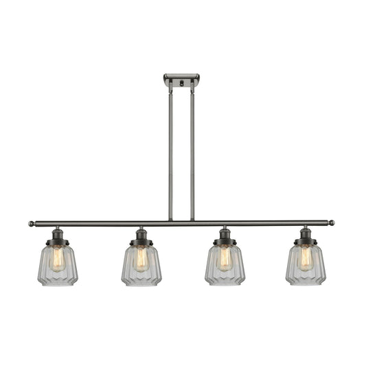 Innovations Chatham 48in 4-Light Island Light | Transitional Oil Rubbed Bronze Steel and Clear Ribbed Glass Shade | Kitchen Island | Model 916-4I-OB-G142