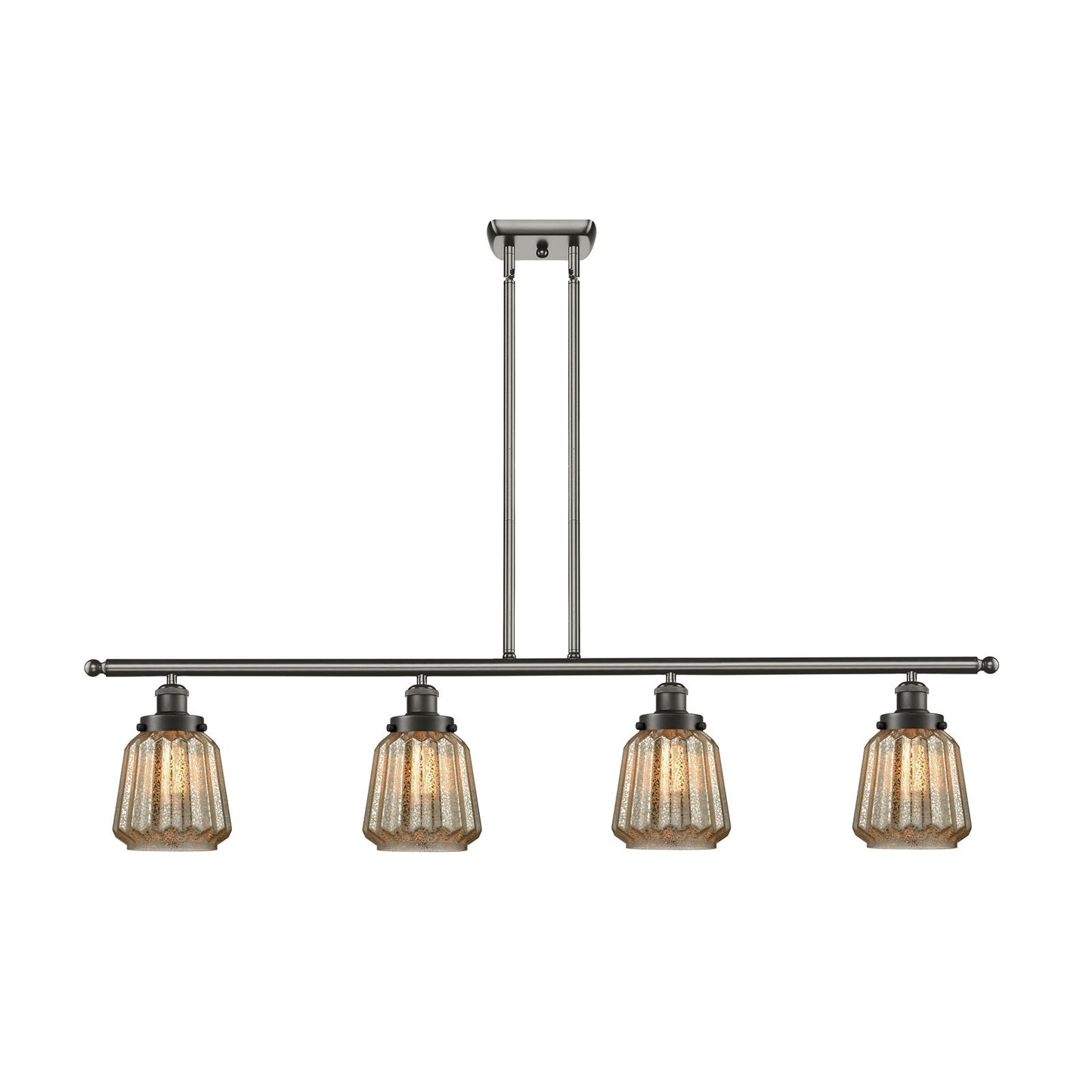 Innovations Chatham 48in 4-Light Island Light | Transitional Oil Rubbed Bronze Steel and Mercury Ribbed Glass Shade | Kitchen | Model 916-4I-OB-G146