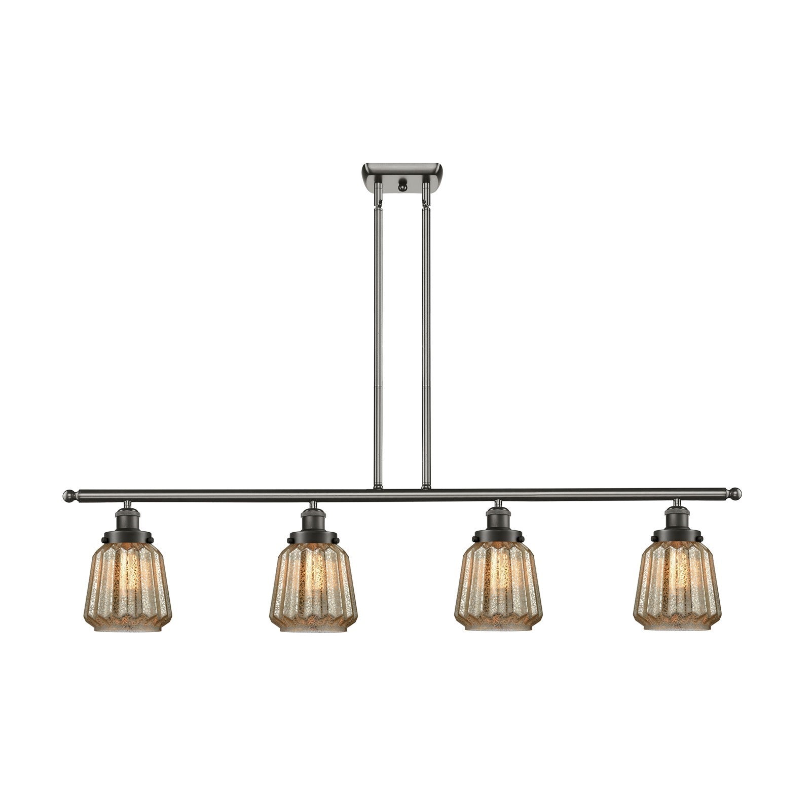 Innovations Chatham 48in 4-Light Island Light | Transitional Oil Rubbed Bronze Steel and Mercury Ribbed Glass Shade | Kitchen | Model 916-4I-OB-G146