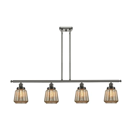 Innovations Chatham 48in 4-Light Island Light | Transitional Oil Rubbed Bronze Steel and Mercury Ribbed Glass Shade | Kitchen | Model 916-4I-OB-G146