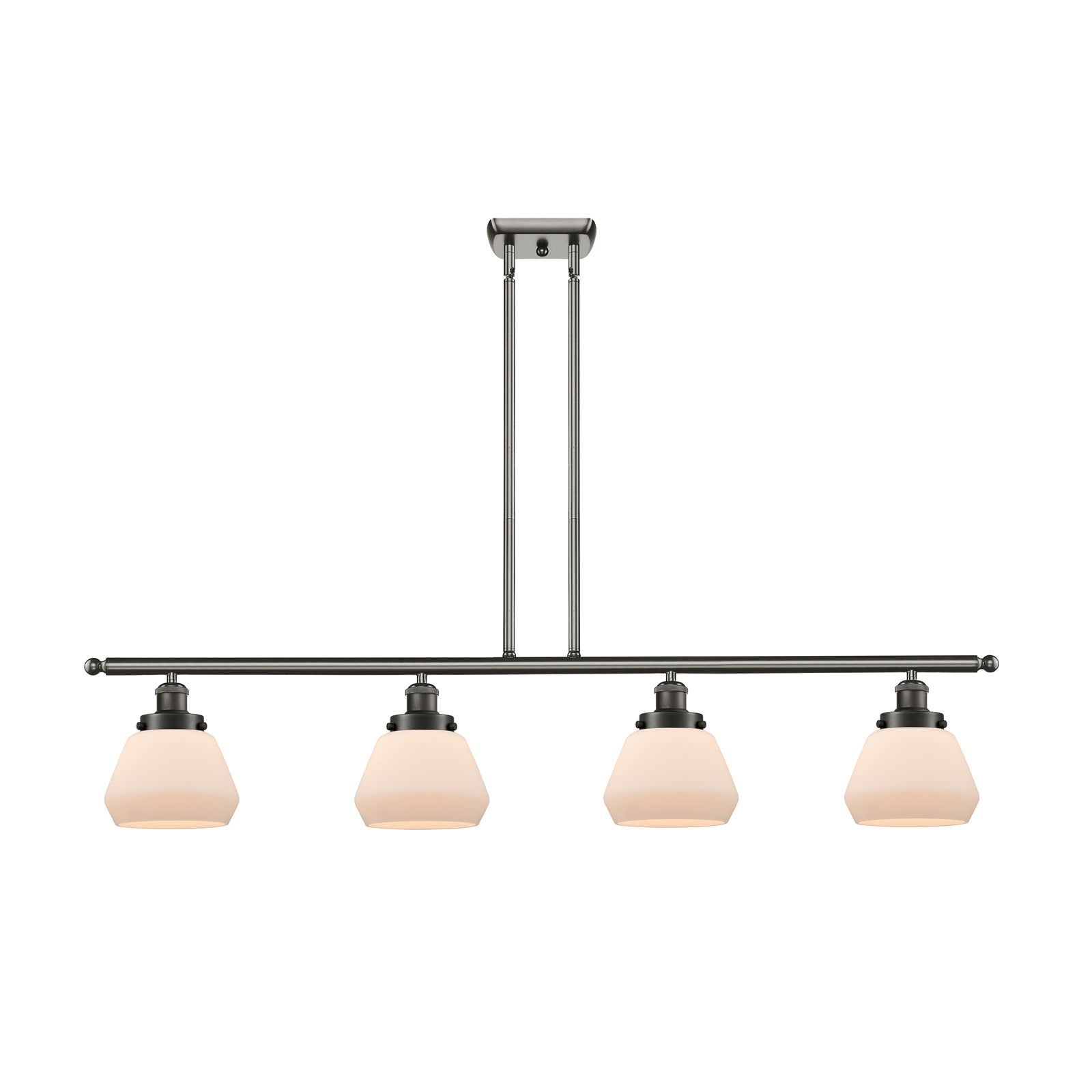 Innovations Fulton 48in 4-Light Island Light | Transitional Oil Rubbed Bronze Steel and Matte White Frosted Glass Shade | Kitchen | Model 916-4I-OB-G171