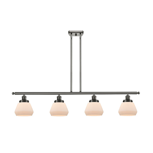 Innovations Fulton 48in 4-Light Island Light | Transitional Oil Rubbed Bronze Steel and Matte White Frosted Glass Shade | Kitchen | Model 916-4I-OB-G171