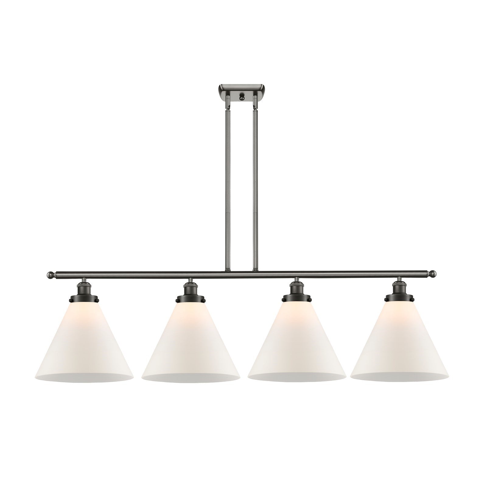 Innovations Cone 48in 4-Light Island Light | Oil Rubbed Bronze Steel and Matte White Frosted Glass | Kitchen Island & Dining | Model 916-4I-OB-G41-L-LED